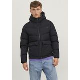 Jack & Jones Logo Baskılı Kapüşonlu Puffer Mont - Vesterbro 12238849 Siyah Koyu Siyah