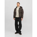 Jack & Jones Logo Baskili Kapüsonlu Puffer Mont - Vesterbro - Kahverengi - XL