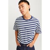 Jack & Jones Originals Jorvesterbro Pamuk Relaxed Fit Çizgili T Shirt Erkek T Shirt 12265748 - Lacivert - Beyaz - 2XL