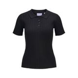 JACK & JONES Polo Yaka Kısa Kollu Triko Kazak, L, 12280289, Black, Kadın
