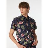 Jack & Jones Slim Fit Koyu Lacivert Erkek Gömlek Jjchıll Aop Shırt Ss
