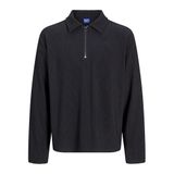 JACK & JONES Yarım fermuarlı erkek sweatshirt, tek renkli, yarım fermuarlı sweatshirt, Siyah, S