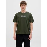 Jack Jones Yazı Baskılı Erkek Bisiklet Yaka Tişört 12268415 - Koyu Yeşil