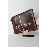 Jack Tonio Kadın Vegan Deri Clutch Fermuarlı Kahverengi Baskılı Omuz Çantası - 028-Kahverengi