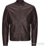 Jack&jones Jjcotano Biker 12094783 Kahverengi Deri Ceket Kahverengi - XS