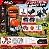 Jackpower Benzinli 14HPX Çim Çayır Ot Biçme Bahçe Bakımı Sırt Tipi Tırpan + 2'li Süper Arazi Çapa Başlığı Seti