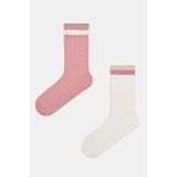Jacquard Shiny Line 2li Soket Çorap - Standart - Ekru - Pembe