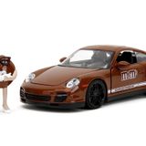Jada M&M's 1:24 Porsche 911 Turbo Die-Cast Car & 2.7 inç Kahverengi Figür, Çocuklar ve Yetişkinler için Oyuncaklar