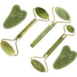 Jade Roller Gua Sha Seti, Yeşim Rulo Yüz Rulosu, Yüz Rulosu Masaj Cihazı, Yüz Masaj Rulosu, Cilt Bakım Araçları (5'i 1 Arada) - 000-Siyah
