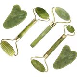 Jade Roller Gua Sha Seti, Yeşim Rulo Yüz Rulosu, Yüz Rulosu Masaj Cihazı, Yüz Masaj Rulosu, Cilt Bakım Araçları (5'İ 1 Arada)