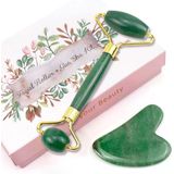 Jade Roller & Gua Sha Seti,%100 Doğal Yüz Rulo Ve Vücut Masajı Güzellik İçin Cilt Bakım Araçları, Kan Dolaşımını Artırır, Lenfatik Drenajı Ve Kırışıklıkları Ve Şişlikleri Azalt