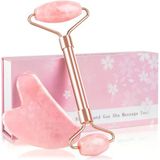 Jade Roller & Guasha Set-Yüz Güzellik Merdane Cilt Bakım Araçları, Yüz, Gözler, Boyun, Vücut Kırışıklıkları Gidermek Için Gül Kuvars Masajı, İnce Çizgi Göz Kırışıklıkları Gidermek İçin