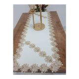 Jadelin Gold Güpürlü Keten Kumaş Runner Krem 48x145 Cm 1141