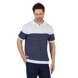 JAEN Erkek Beyaz-Lacivert Pamuk Karışımlı Kendinden Çizgili Slim Fit Polo Yaka Triko T-Shirt Beyaz-Lacivert 3XL