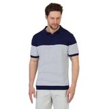 JAEN Erkek Lacivert-Beyaz Pamuk Karışımlı Kendinden Çizgili Slim Fit Polo Yaka Triko T-Shirt Lacivert-Beyaz XL