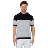 JAEN Erkek Siyah-Beyaz Pamuk Karışımlı Kendinden Çizgili Slim Fit Polo Yaka Triko T-Shirt Siyah-Beyaz M