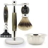 Jag Shaving 3 Kenarlı Tıraş Seti, Gümüş Uçlu Porsuk Kıl Fırçası, Jilet, Fırça Standı Ve Kaseyle Birlikte