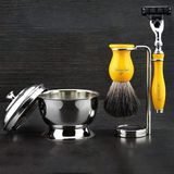 Jag Shaving Sarı Erkek Tıraş Seti 3 Kenarlı Jilet, Tıraş Fırçası, Tıraş Standı Ve Tıraş Kasesi
