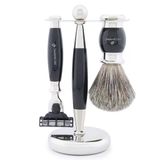 Jag Shaving Tıraş Seti - 3 Parçalı Tıraş Seti Ve Tıraş Fırçası - 3 Tıraş Bıçağı Emniyetli Jilet - Süper Porsuk Kılı Tıraş Fırçası - Tıraş Standı - Hediye Seti Olarak Siyah Tıraş Seti