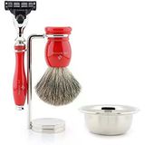 Jag Shaving'den Kırmızı Porsuk Kıl Fırçası Ve Paslanmaz Çelik Tıraş Makinesi Standından Oluşan 3 Kenarlı Tıraş Seti