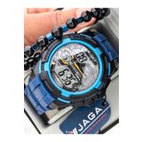 Jaga 50MM Havuz Deniz Kullanım,Işıklı,Takvimli,Kronometreli Lacivert Silikon Dijital SPOR Erkek Kol Saati