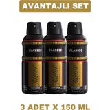 Jagler Erkek Deodorant Sprey 150 ml x 3 Adet Classic Koku ile Uzun Süreli Ferahlama