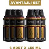 Jagler Erkekler İçin 150 ml X 6 Adet Parfümlü Deodorant Sprey Klasik Koku