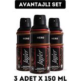 Jagler Hero Erkek Deodorant Sprey 150 ml 3 Adet Parfümlü Koku ile Uzun Süreli Koruma