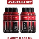 Jagler Storm Erkek Deodorant Sprey 6 x 150 ml Pudrasız Koku ile Uzun Süreli Koruma
