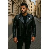 Jaglion Erkek Siyah Kuzey Model Deri Ceket