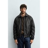 Jaglion Oversize Vintage Erkek Siyah Deri Ceket