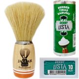 Jaguar 117/24 Profesyonel Ahşap Saplı Doğal Kıl Tıraş Fırçası, Derby Usta Tıraş Sabunu, 10'lu Jilet