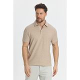 Jaguar Erkek Bej Pamuk Karışımlı Çekmeyen Likralı Kumaş Yırtmaç Detaylı Slim Fit Polo Yaka Tişört - 2XL