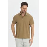 Jaguar Erkek Camel Pamuk Karışımlı Çekmeyen Likralı Kumaş Yırtmaç Detaylı Slim Fit Polo Yaka Tişört - XL