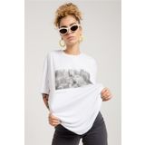 JAHR MARC Beyaz Baskılı Oversize Kadın T-shirt