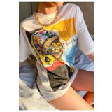 JAHR MARC Kadın Renkli Baskılı Oversize Beyaz Kadın Elbise T-shirt