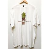 JAHR MARC Leopar Ananas Baskılı Oversize Beyaz Kadın Elbise T-shirt