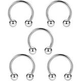 Jaida Moda 316L Cerrahi Çelik Gümüş Renk 5'li Set Septum Helix Tragus Kıkırdak Piercing - 10 mm