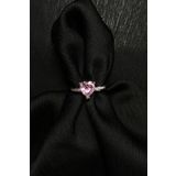 Jaida Moda Kadın Ayarlanabilir Pembe Taşlı Kalp Yüzük