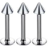 Jaida Moda Unisex 316L 8 mm Gri Paslanmaz Çelik 3'lü Set Sivri Uçlu Tragus Helix Labret Piercing