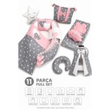 Jaju Baby 11 Parça Babynest Full Set, Pudra Gri Yıldızlı, Çantalı, Puset Örtülü