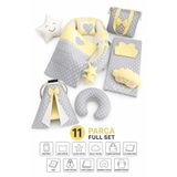 Jaju Baby 11 Parça Full Set Babynest, Sarı & Gri Yıldızlı, %100 Pamuk