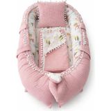 Jaju Baby 3'lü Babynest Set Pudra Renkli Ponponlu Wafle Pike Kumaş Ergonomik Yapı
