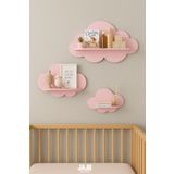 Jaju Baby 3'lü Pembe Bulut Raf Set Çocuk Ve Bebek Odası Aksesuar Raf