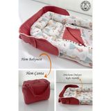 Jaju Baby 3'lü Set Çantalı Babynest Taşınabilir Anne Yanı Prenses Pike Battaniye, Bordo
