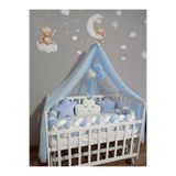 Jaju Baby 60x120 cm Mavi Bebek Uyku Seti, Örgü Koruma, Cibinlik, Nevresim Takımı, 12 Parça