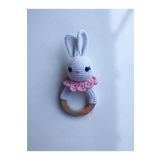Jaju Baby Amigurumi Pembe Tavşan Diş Kaşıyıcılı Çıngırak 14 Cm