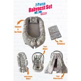 Jaju Baby Babynest Gri Panda 7 Parça Lüx Set, %100 Pamuklu Kumaş, Puset Örtüsü ile Uyumlu