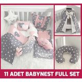 Jaju Baby Babynest Gri ve Pudra Yıldızlı 11 Parça Full Set Babynest - 100x60 - Pembe
