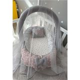 Jaju Baby Babynest Pudra Yıldız Desenli Cibinlik Tüllü ve Oyuncak Askılı Lüx Tasarım Jaju-Babynest Anne Yanı - Pembe